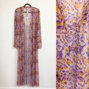 Savage X Fenty Lingerie Robe Size Med/Large Sheer Purple Orange Lace Up Back